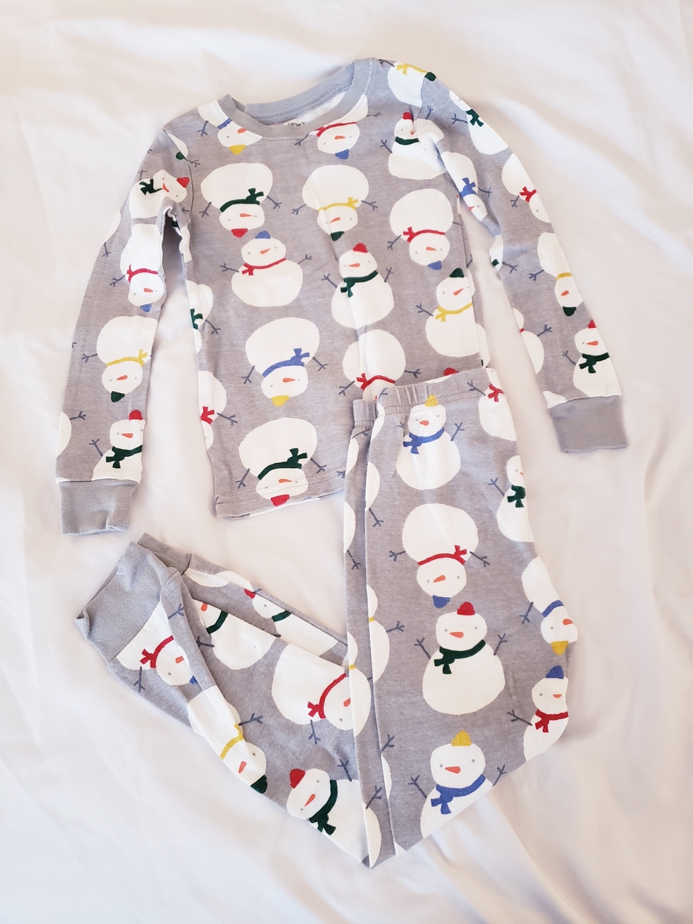 Kid 2-Piece Snowman Print Snug Fit Cotton Pajamas